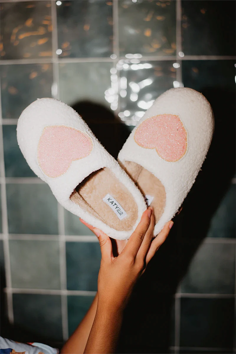 Beaded Pink & Gold Heart Women's House Slippers - Image 3