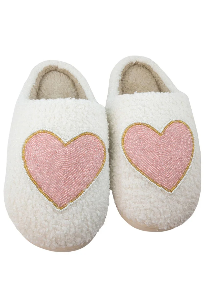 Beaded Pink & Gold Heart Women's House Slippers - Image 5