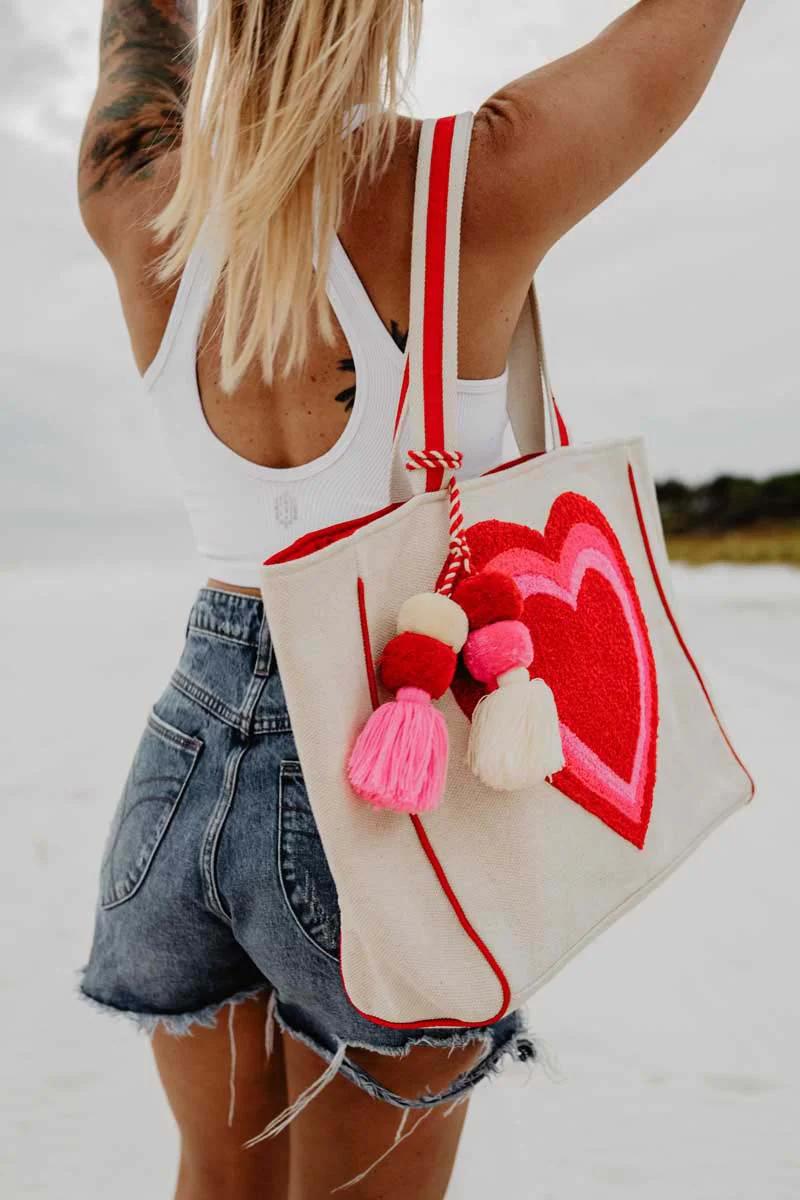 Beating Heart Chenille Tote Bag for Women - Image 3