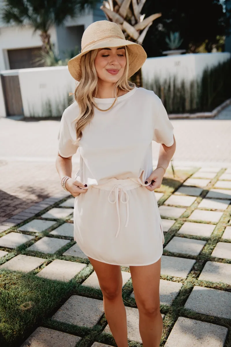 Beige and White Matching Skirt and Top Set - Image 2