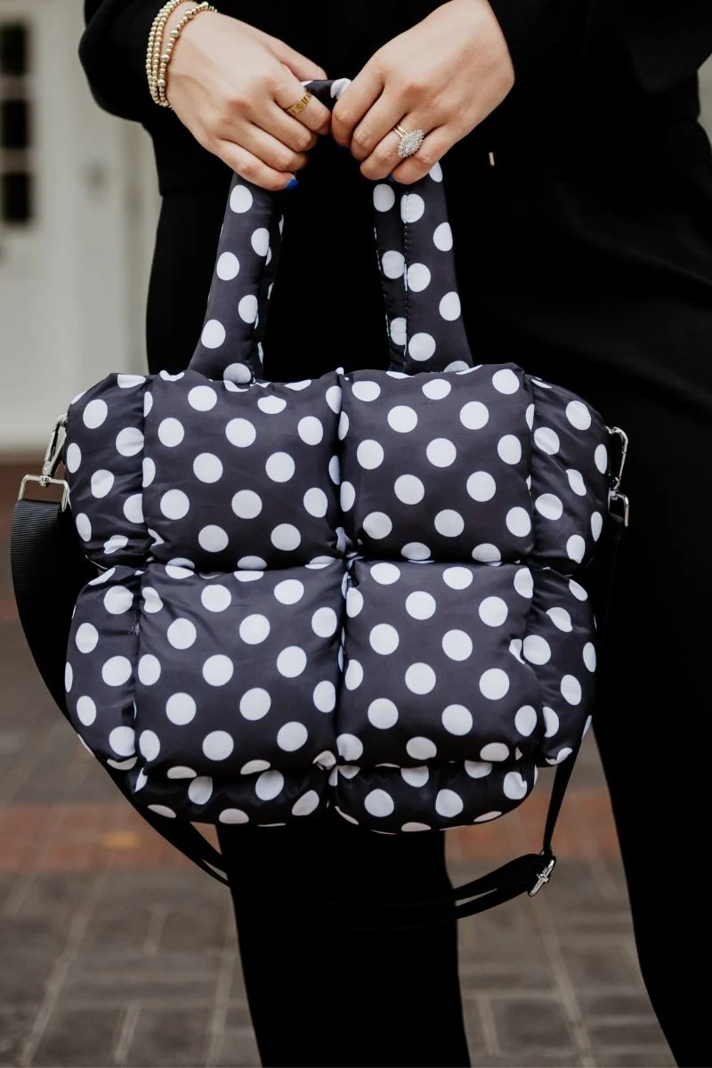 Black and White Polka Dot Mini Puffer Tote - Image 2