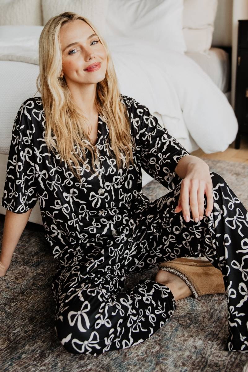 Black Bow Print PJ Pants Set - Image 2