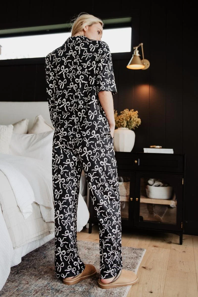 Black Bow Print PJ Pants Set - Image 4