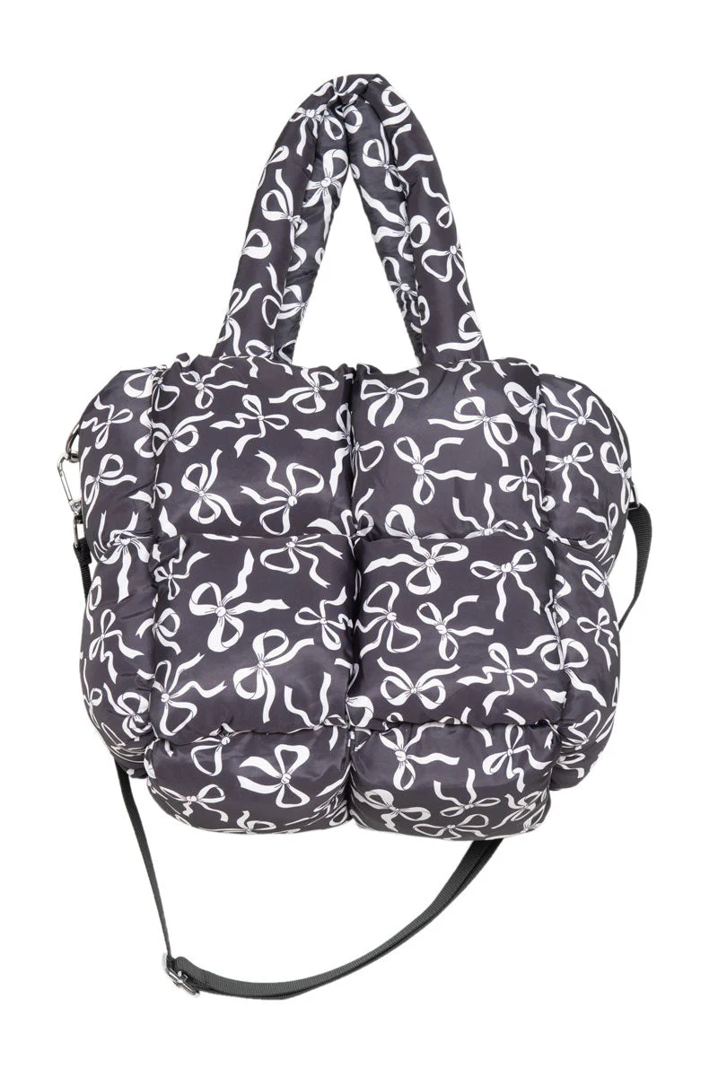 Black Bow Print Puffer Tote - Image 4