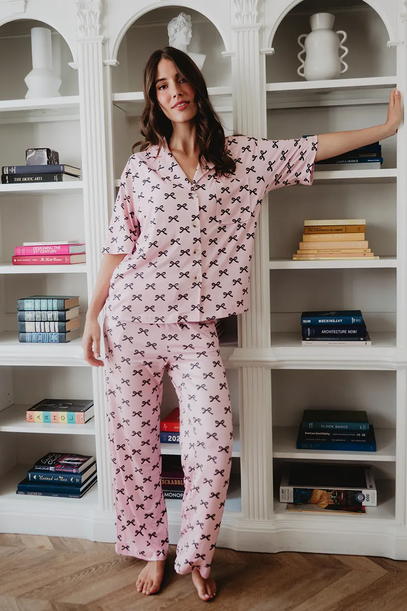 Black & Pink Mini Coquette Bows Matching Pajama Pants Set - Image 2