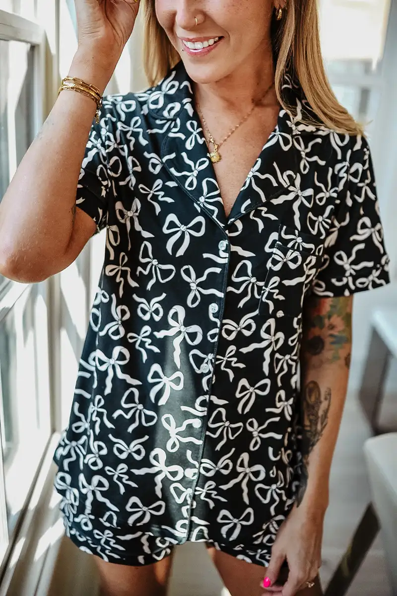 Black Shorts Set Bow Pajamas - Image 2