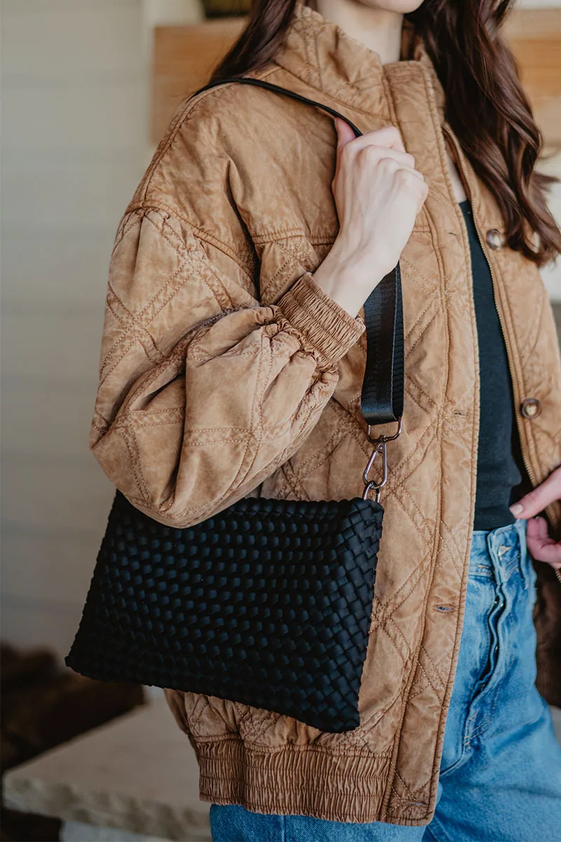 Black Woven Everywhere Crossbody Women