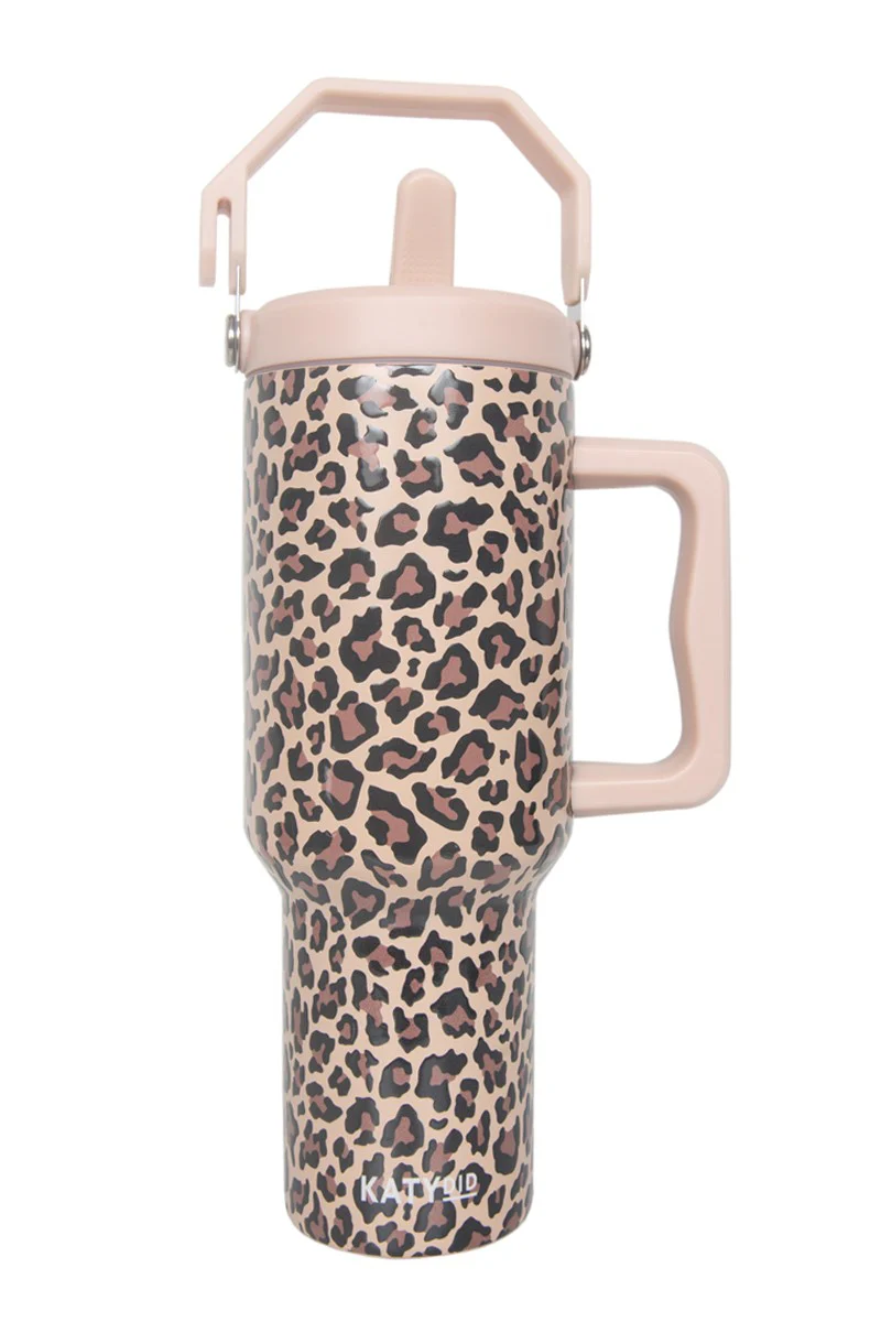 Brown Leopard Stainless Steel Tumbler with Lid Handle - Image 5