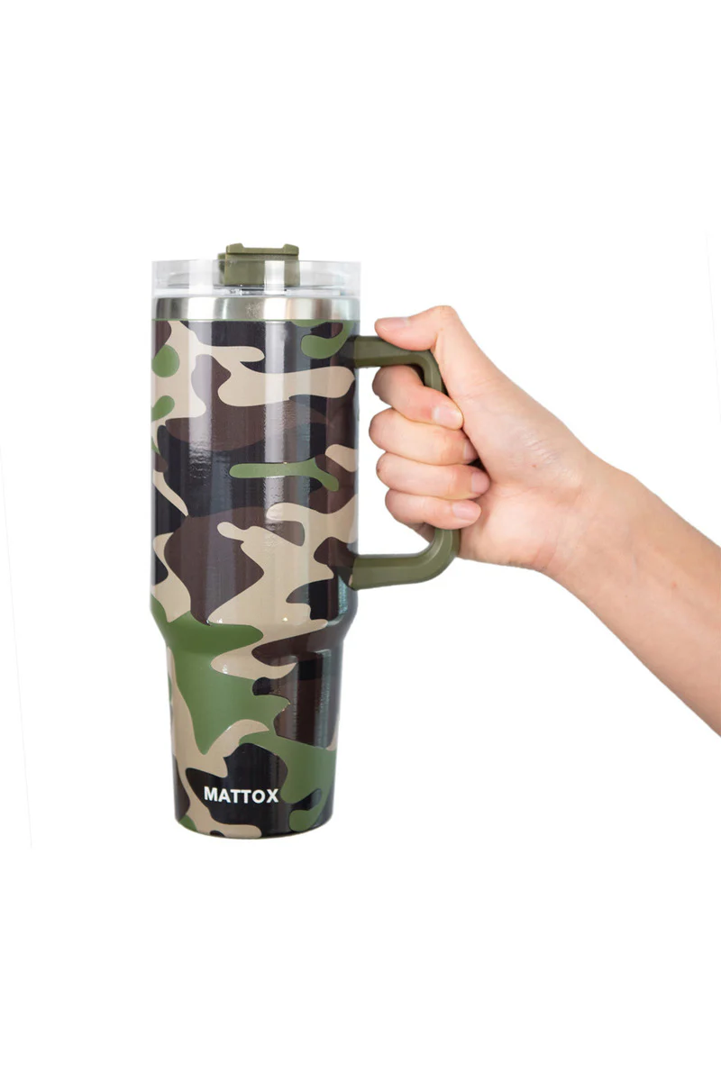 Camo Print Tumbler Cup with Straw - Image 3