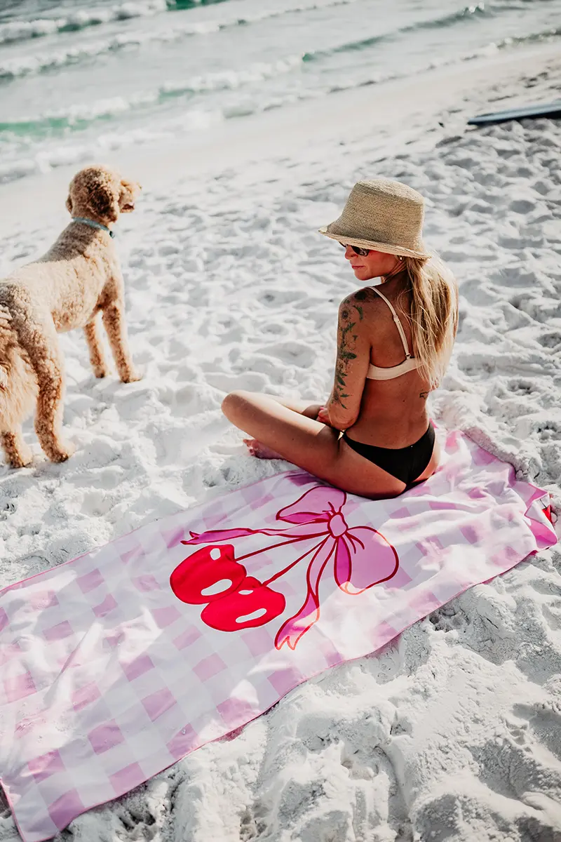 Cherry and Bow Microfiber Reversible Beach Towel