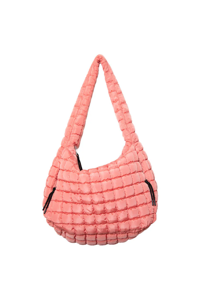 Coral Oversized Quilted Hobo Tote Bag - Image 3