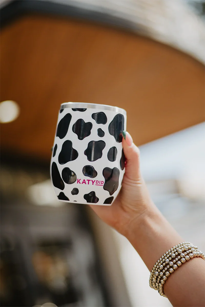 Cow Print Wine Tumbler Cup With Lid - Image 2