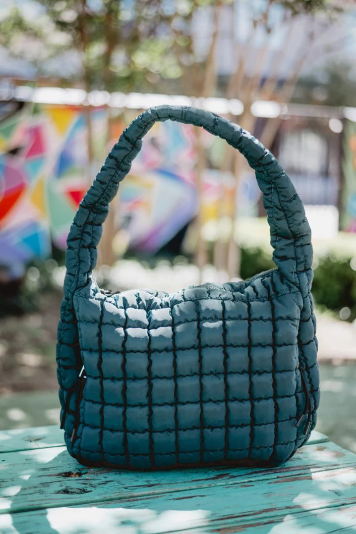 Forest Green Quilted Puffer Tote Bag - Image 3