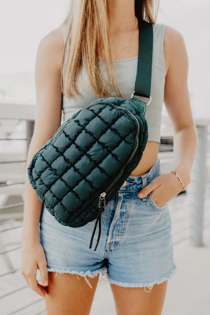 Forest Green Quilted Sling Bag - Image 2