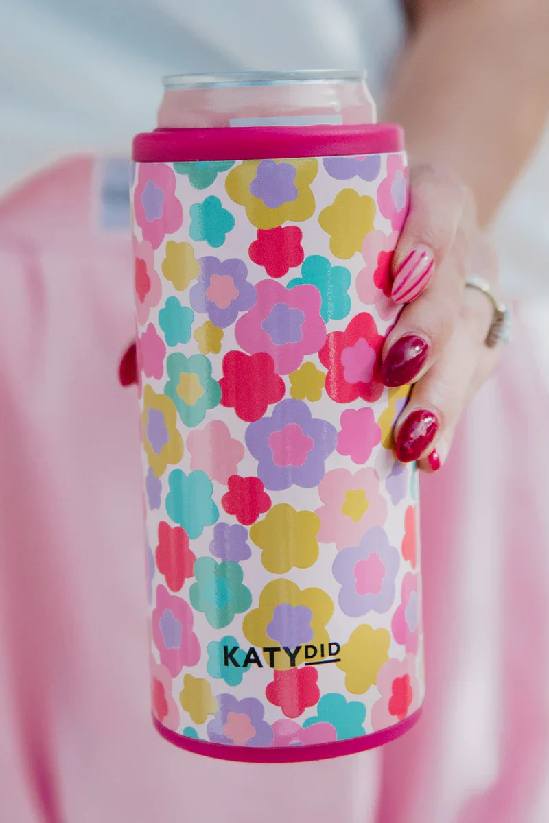 Groovy Multicolored Flowers Slim Can Koozie - Image 2