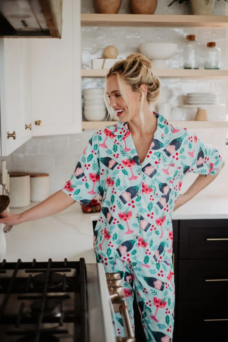 Holiday Champagne, Coupes & Holly Pajama Pants Set - Image 5