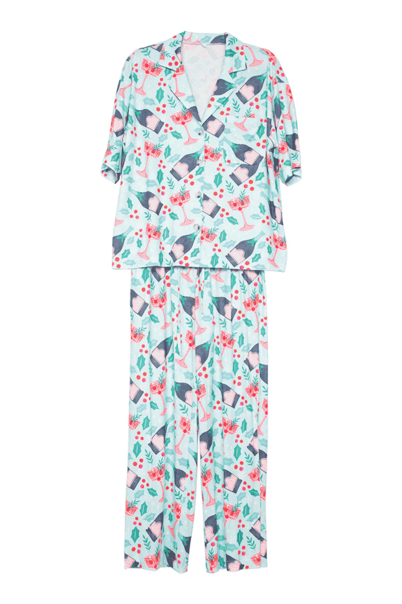 Holiday Champagne, Coupes & Holly Pajama Pants Set - Image 8
