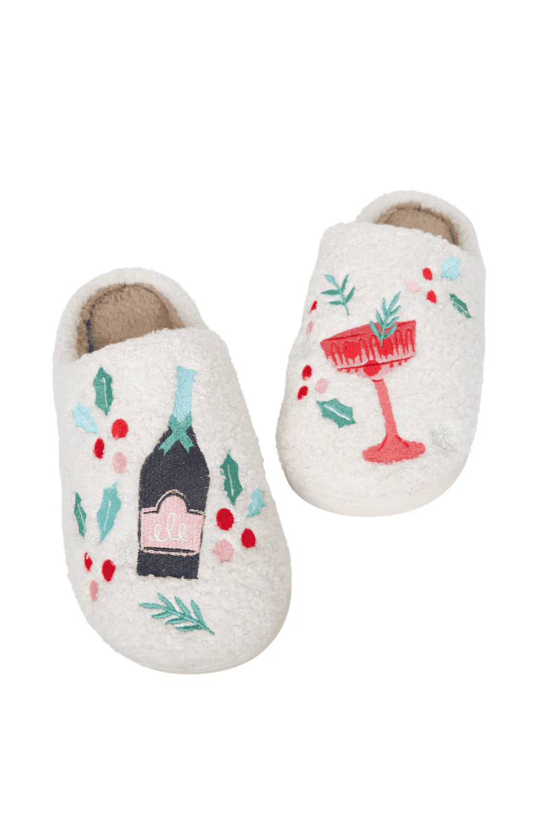 Holiday Champagne, Coupes & Holly Women's Slippers - Image 4