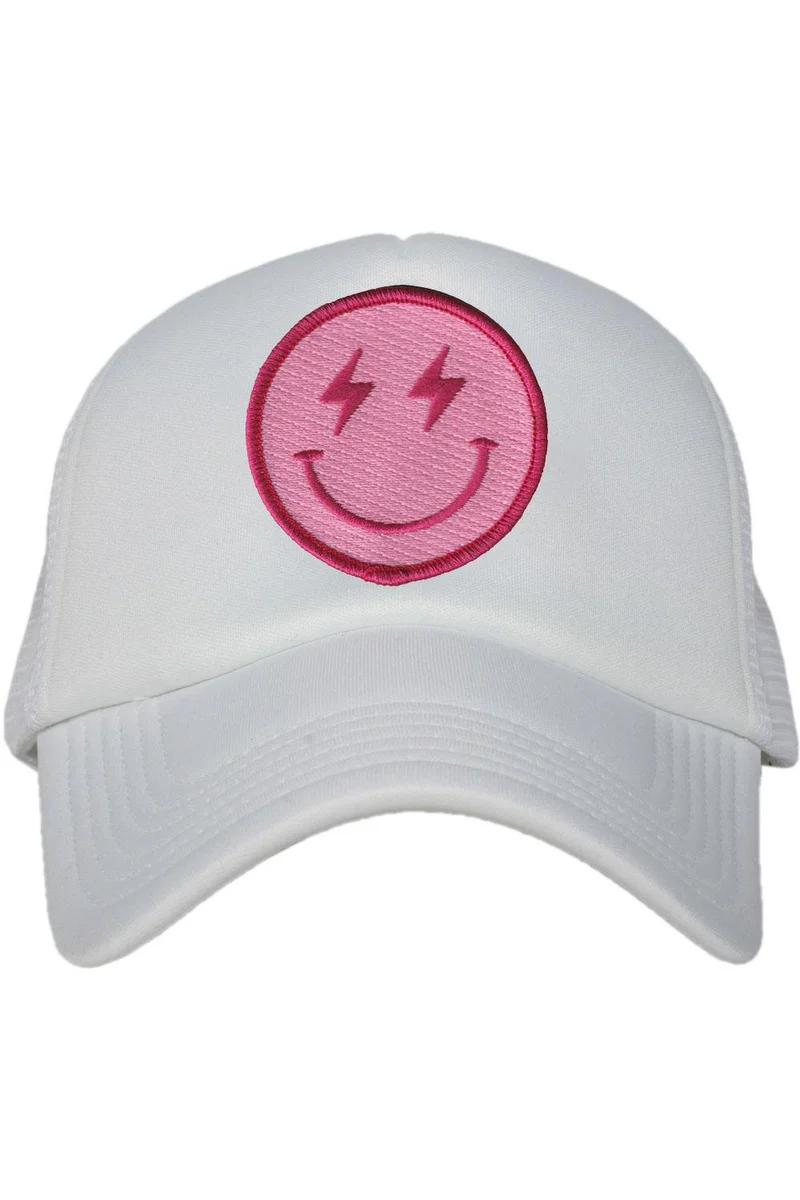 Hot Pink Lightning Happy Face Trucker Hat - Image 5