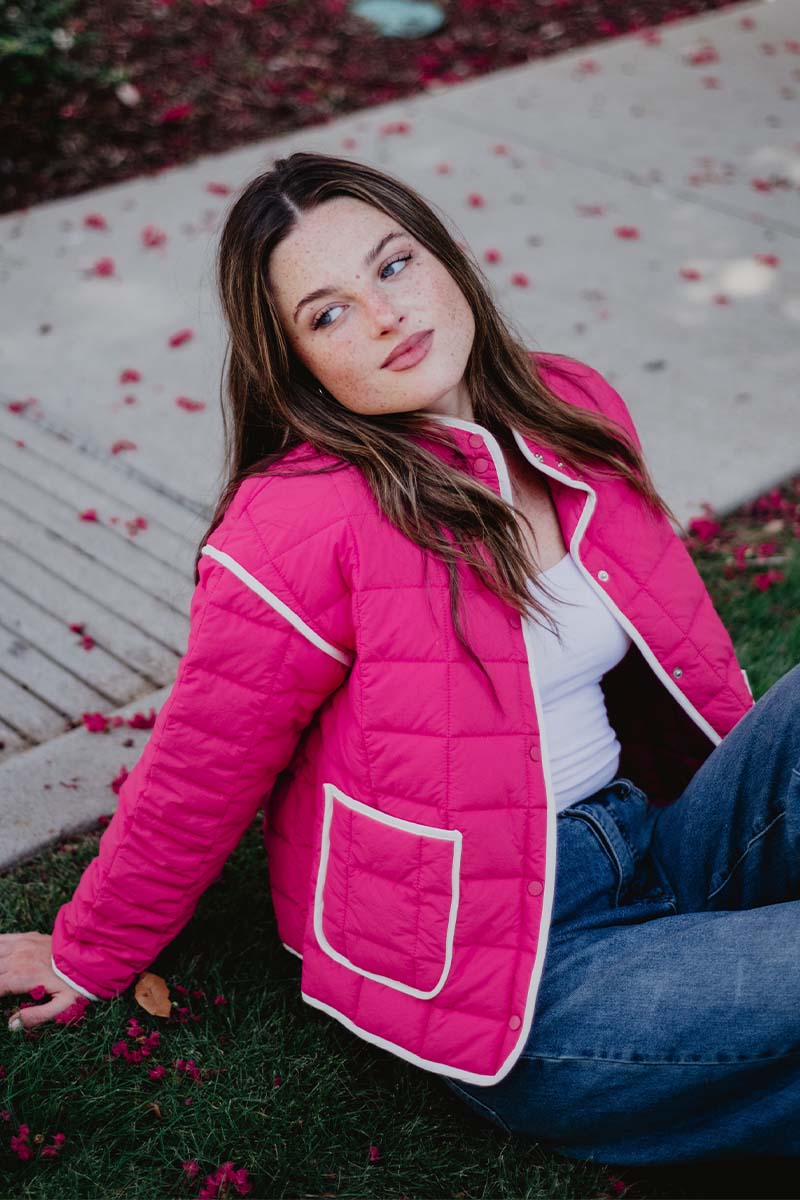 Hot Pink Quilted Trim Jacket - Image 2
