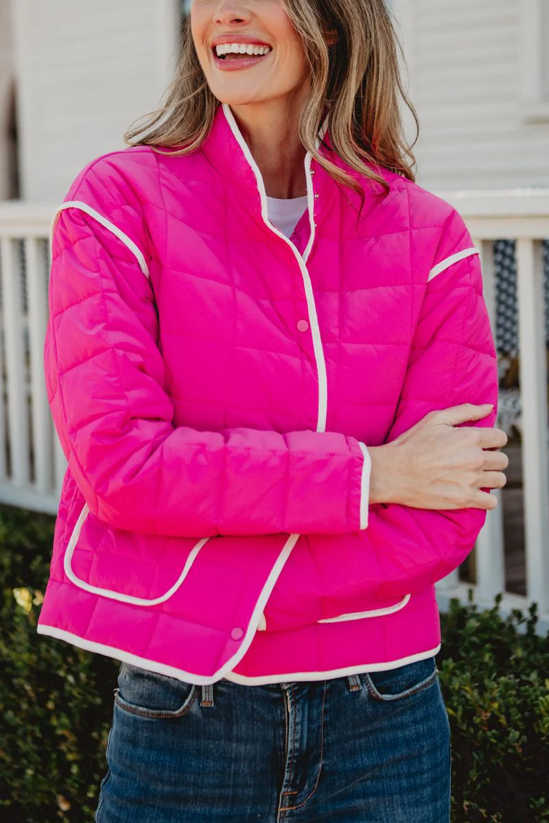 Hot Pink Quilted Trim Jacket - Image 5