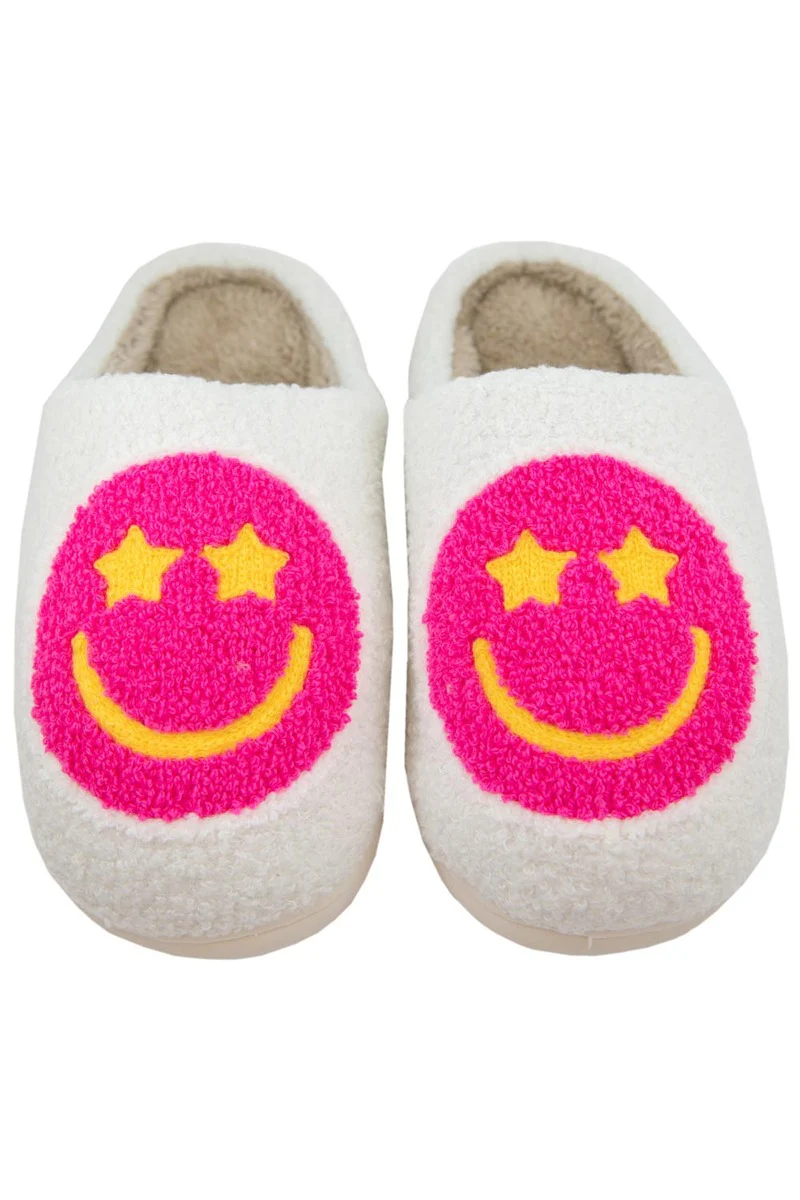 Hot Pink Star Eyed Happy Face Women Slippers - Image 2