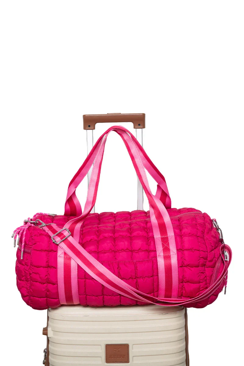 Hot Pink Striped Quilted Duffel Bag - Image 3