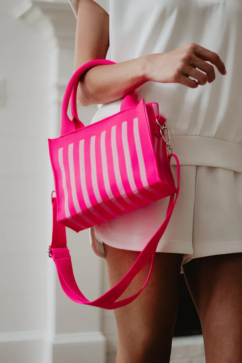 Hot Pink Striped Structured Mini Tote - Image 2