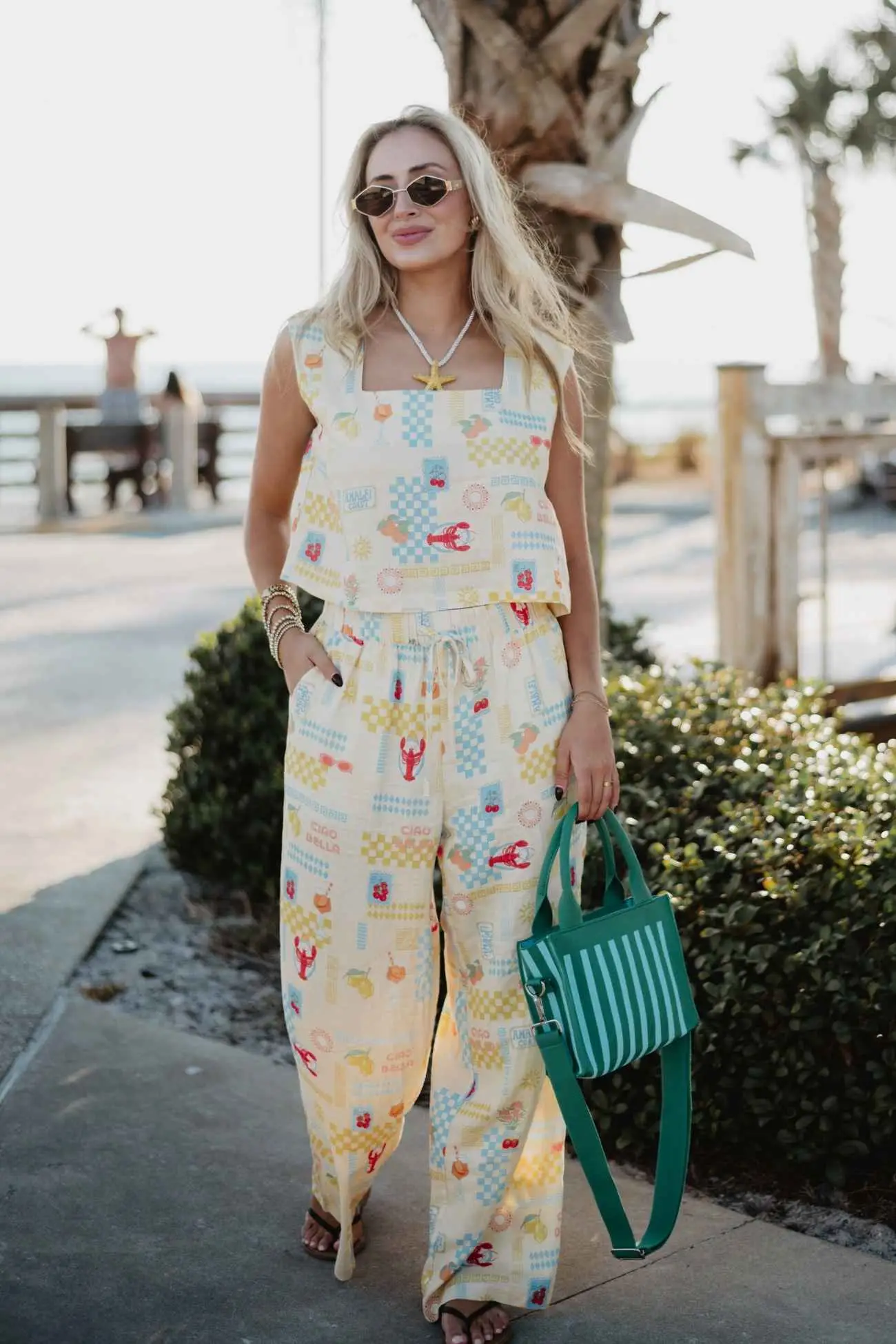 Italian Summer Linen Two-Piece Pant Set (Yellow) - Image 2