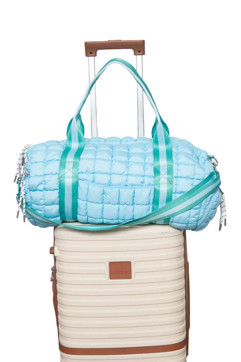 Light Blue and Green Striped Quilted Duffel - Image 5