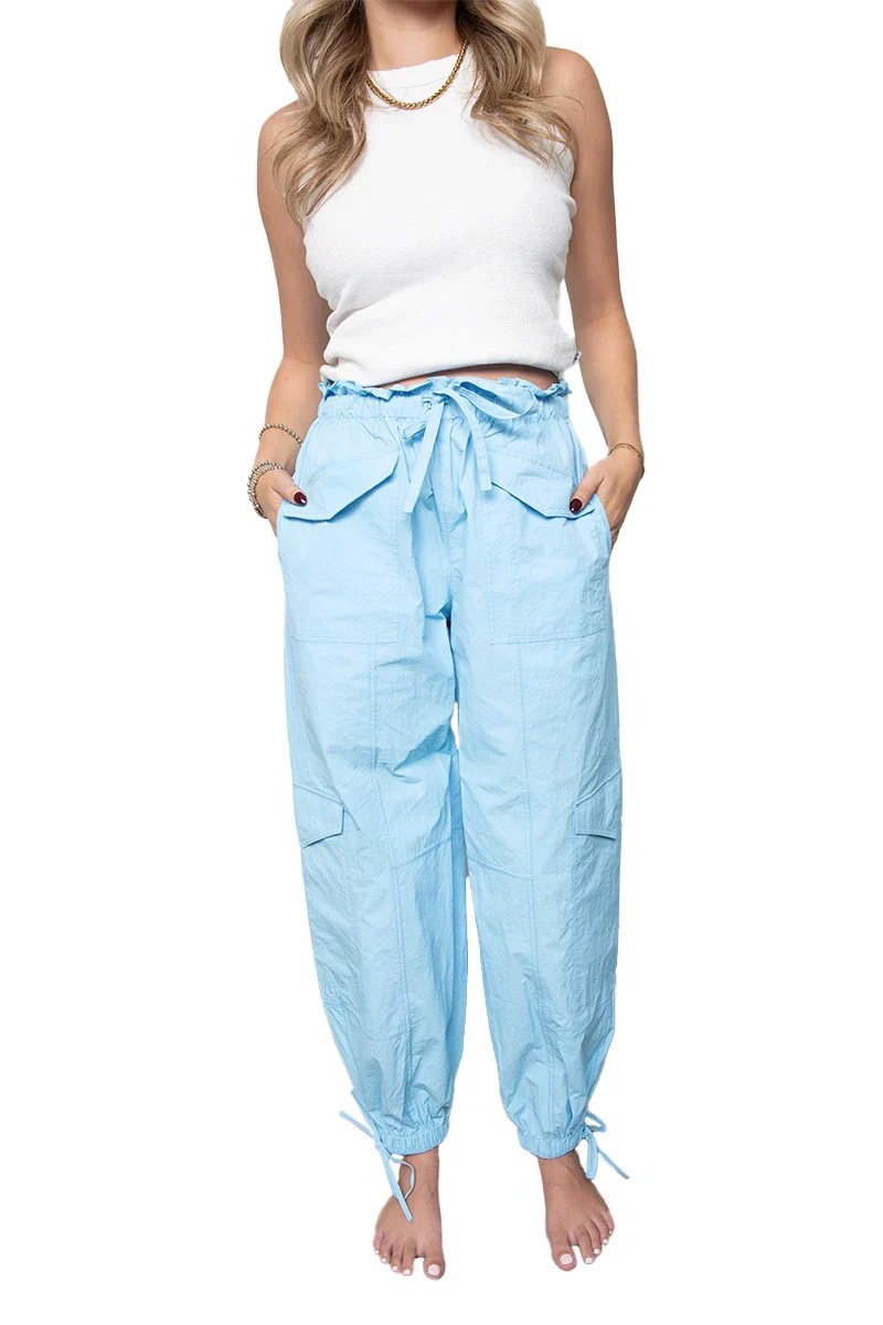 Light Blue Cargo Parachute Pants - Image 2