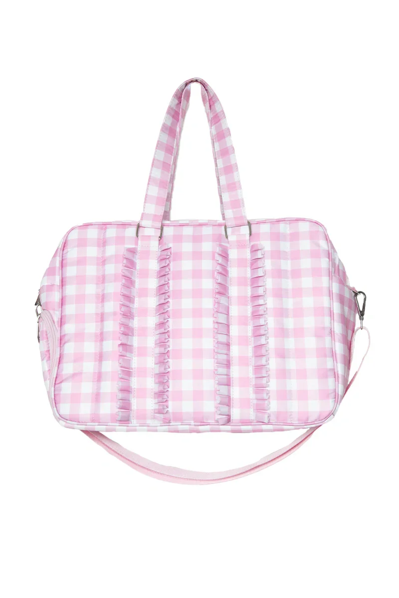 Light Pink Plaid Ruffle Overnight Bag - Image 2