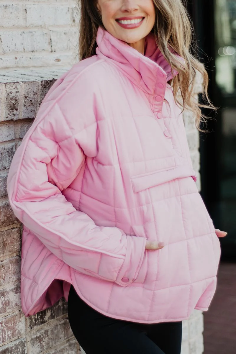 Light Pink Puffer Pullover Jacket - Image 2