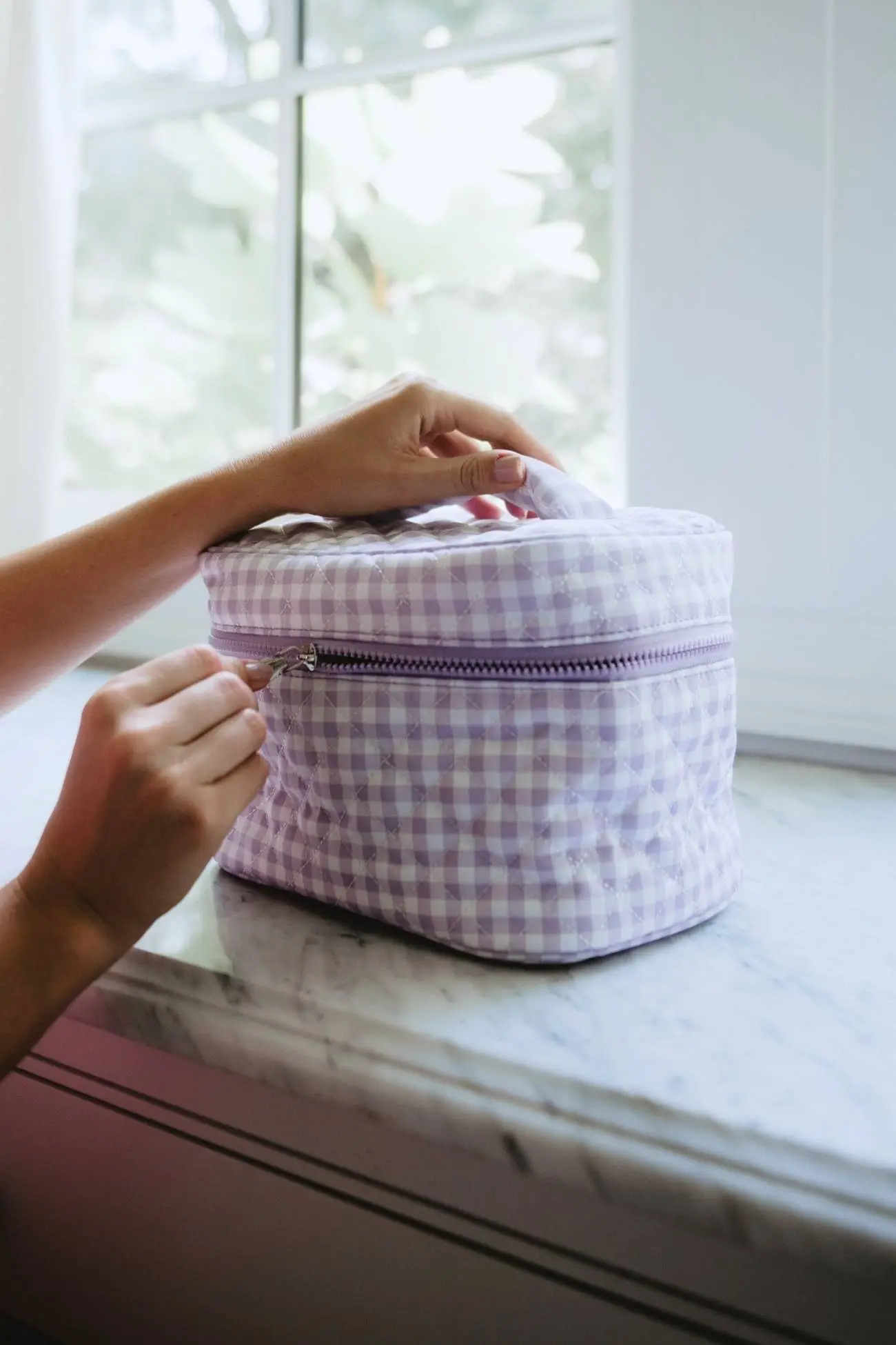 Light Purple Plaid Makeup Bag Travel