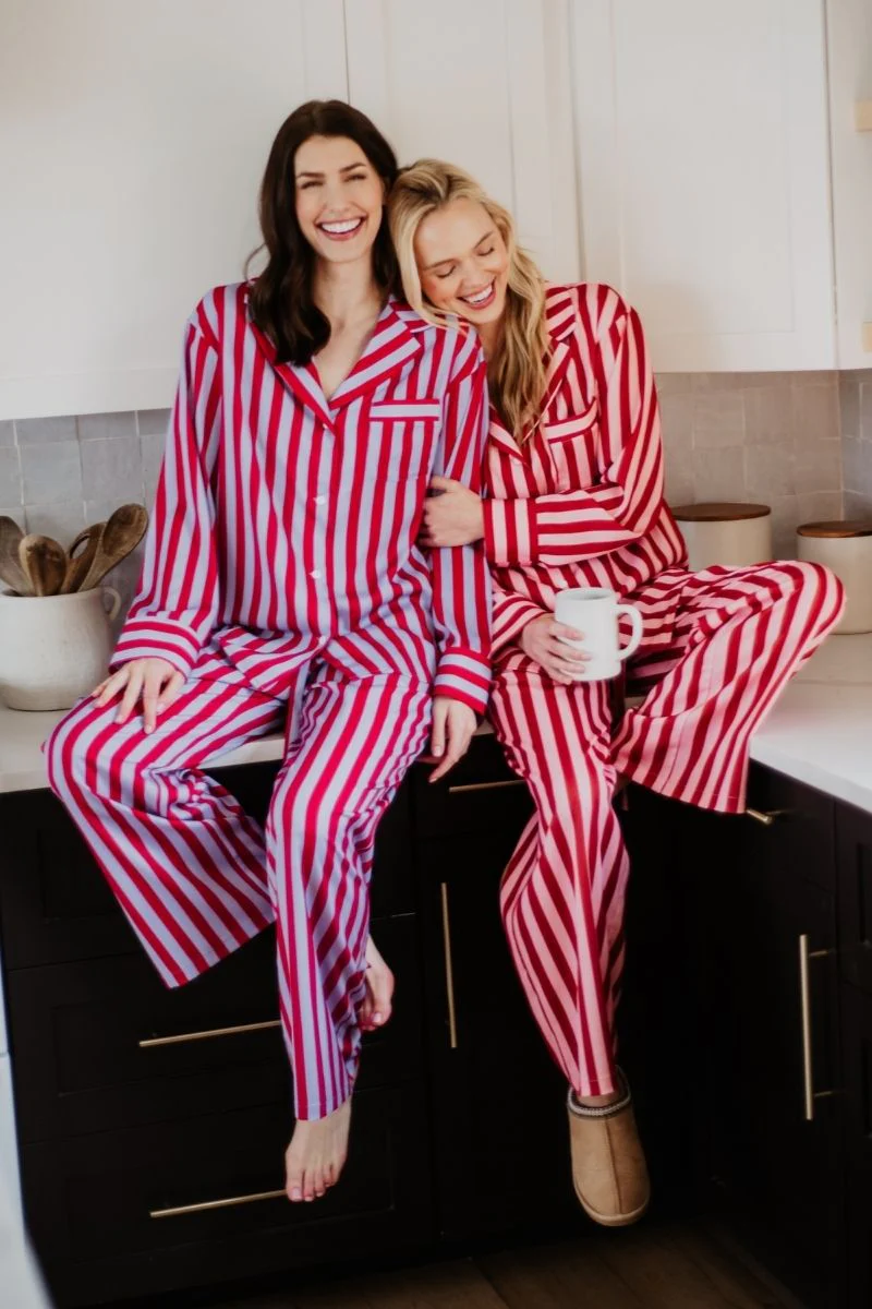 Lilac Striped Satin PJ Sets Women - Image 2