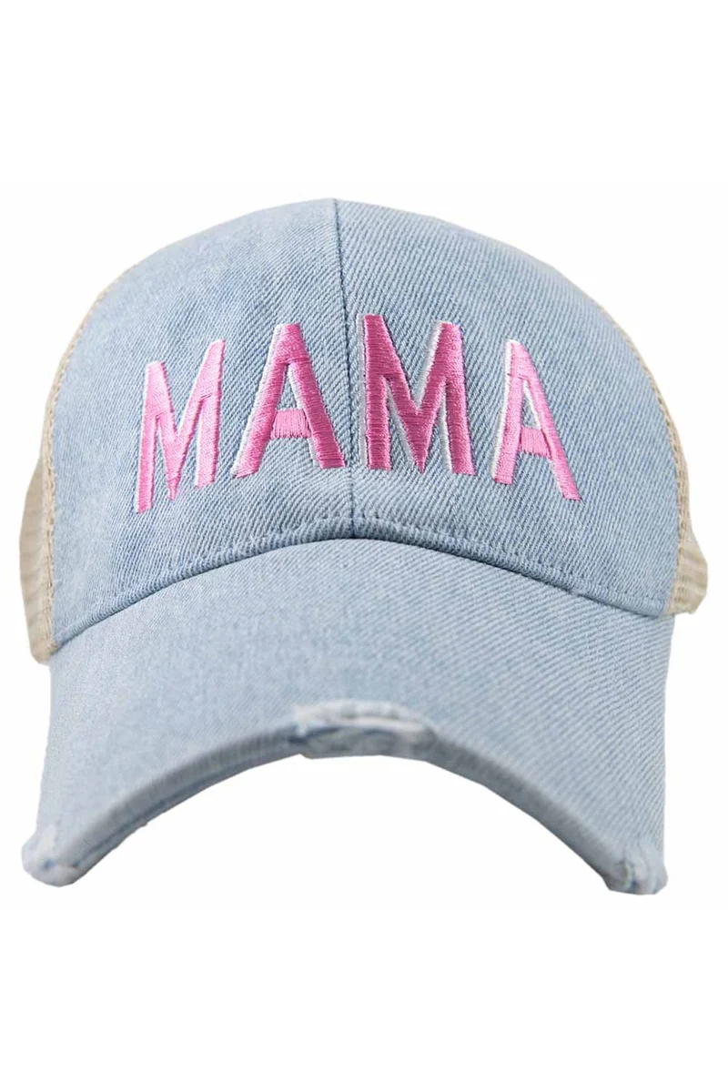 MAMA (Pink and White) Denim Trucker Hat - Image 3