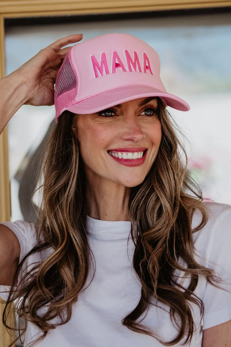 MAMA (Pink and White) Foam Snapback Hat
