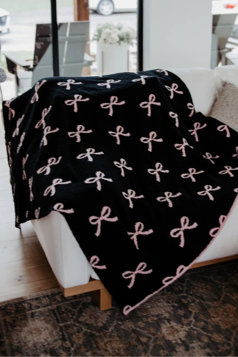 Mini Black Bows Double Sided Knit Blanket - Image 4
