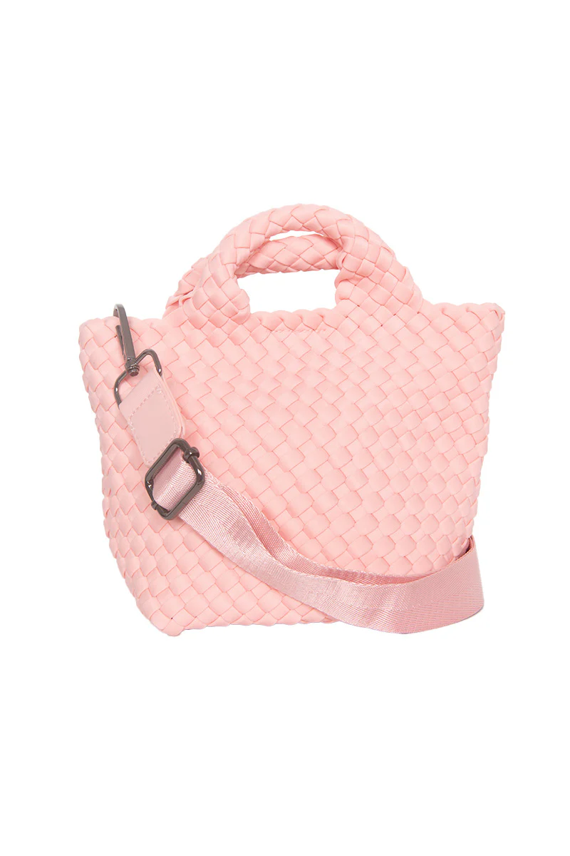 Light Pink Woven Crossbody Bucket Bag - Image 3