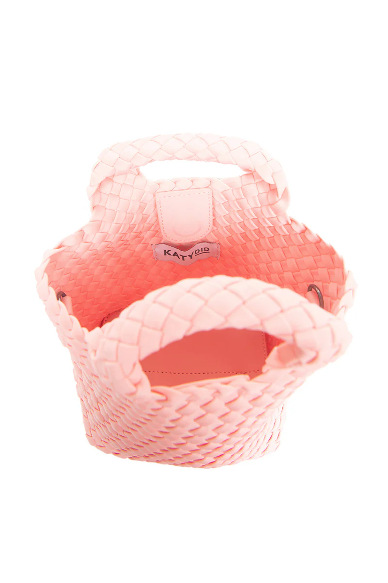 Light Pink Woven Crossbody Bucket Bag - Image 7