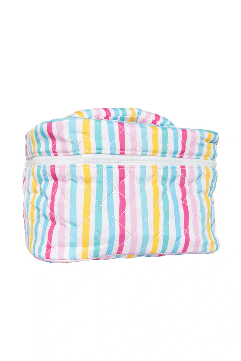 Multicolored Stripes Quilted Make Up Bag