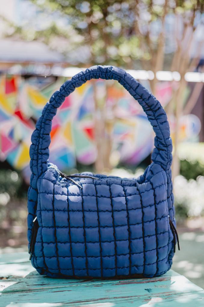 Navy Oversized Quilted Hobo Tote Bag - Image 2