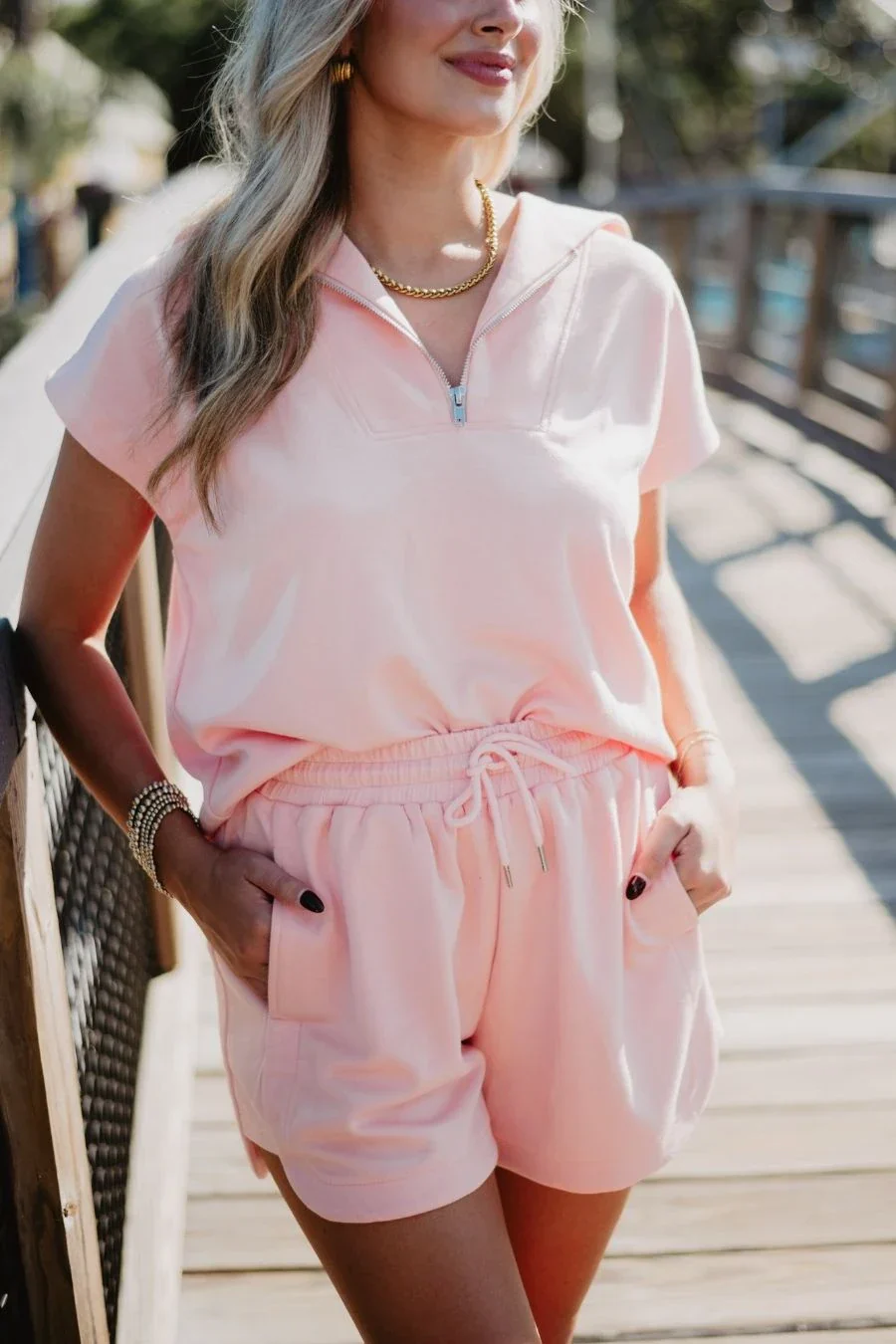Peach Ladies Half Zip Top and Shorts - Image 2