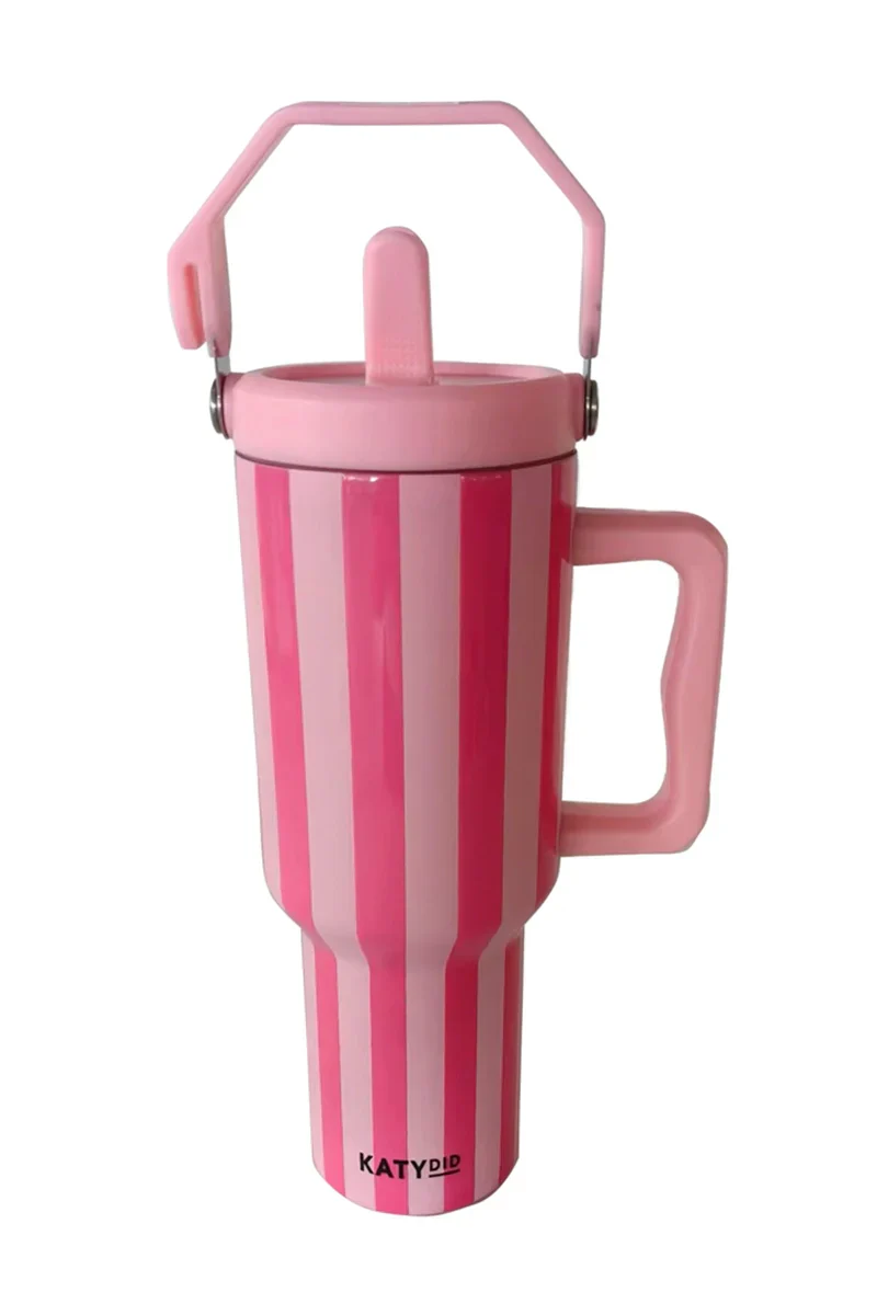 Pink and Hot Pink Striped Drink Tumbler - Image 2