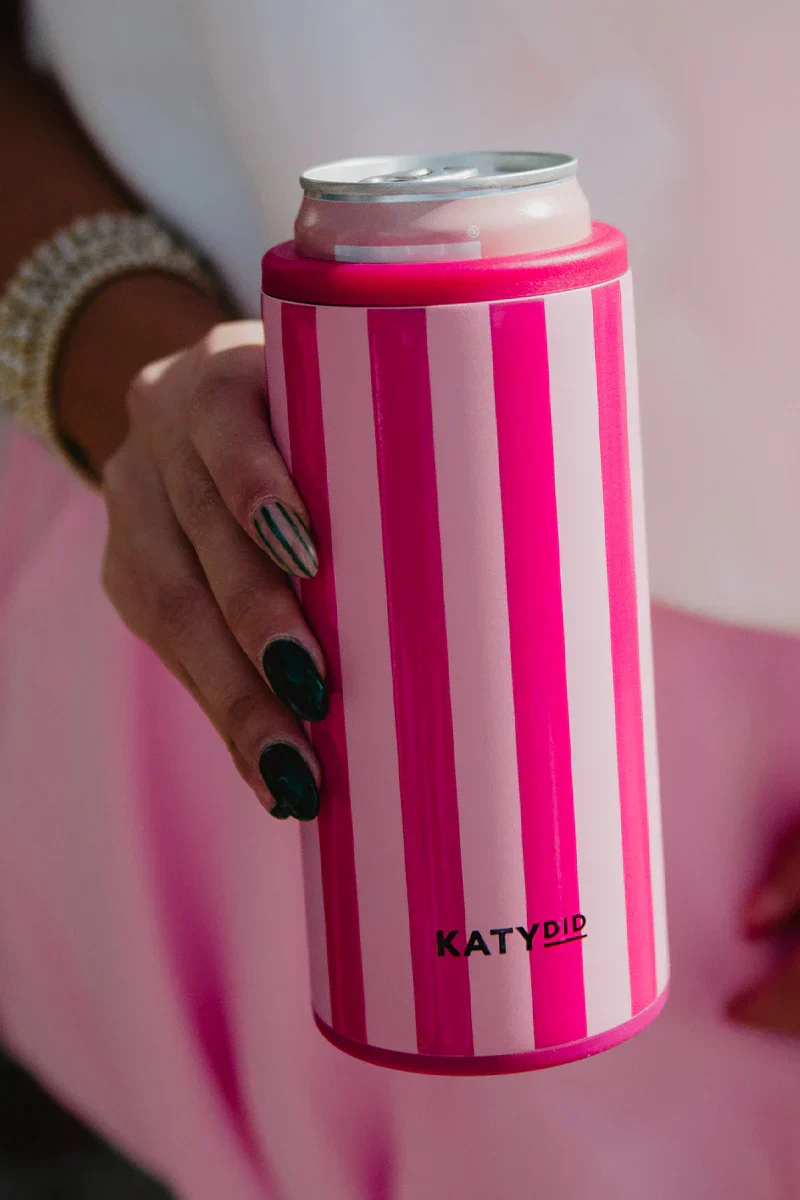 Pink and Hot Pink Striped Slim Can Cooler - Image 2
