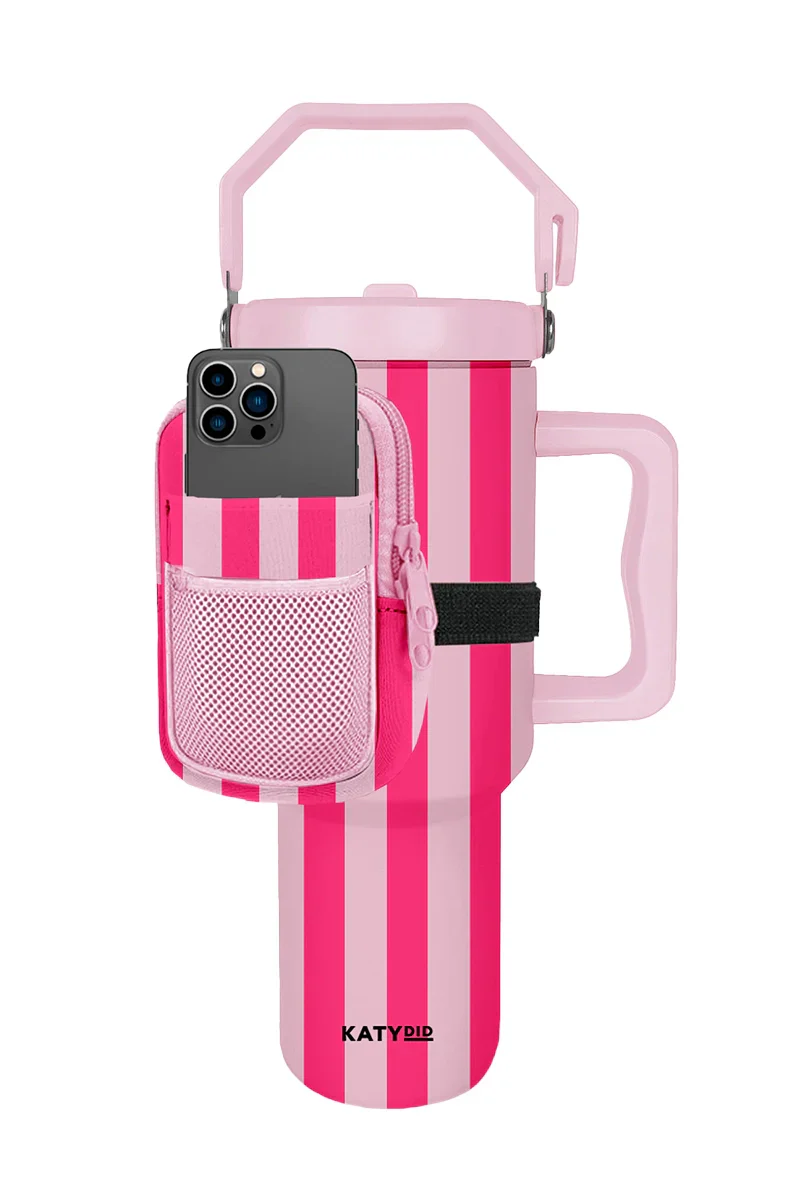 Pink and Hot Pink Striped Tumbler Pouch Bag - Image 2