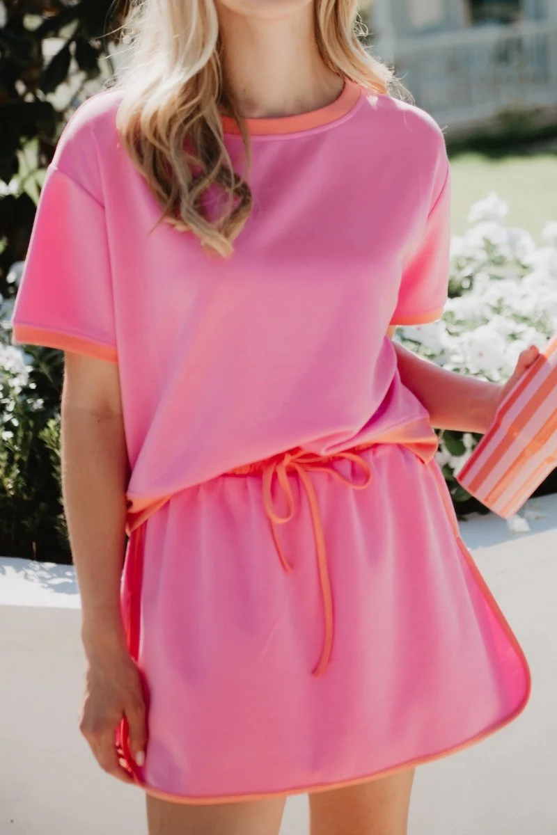 Pink and Orange Contrast Cute Matching Skirt Set - Image 2