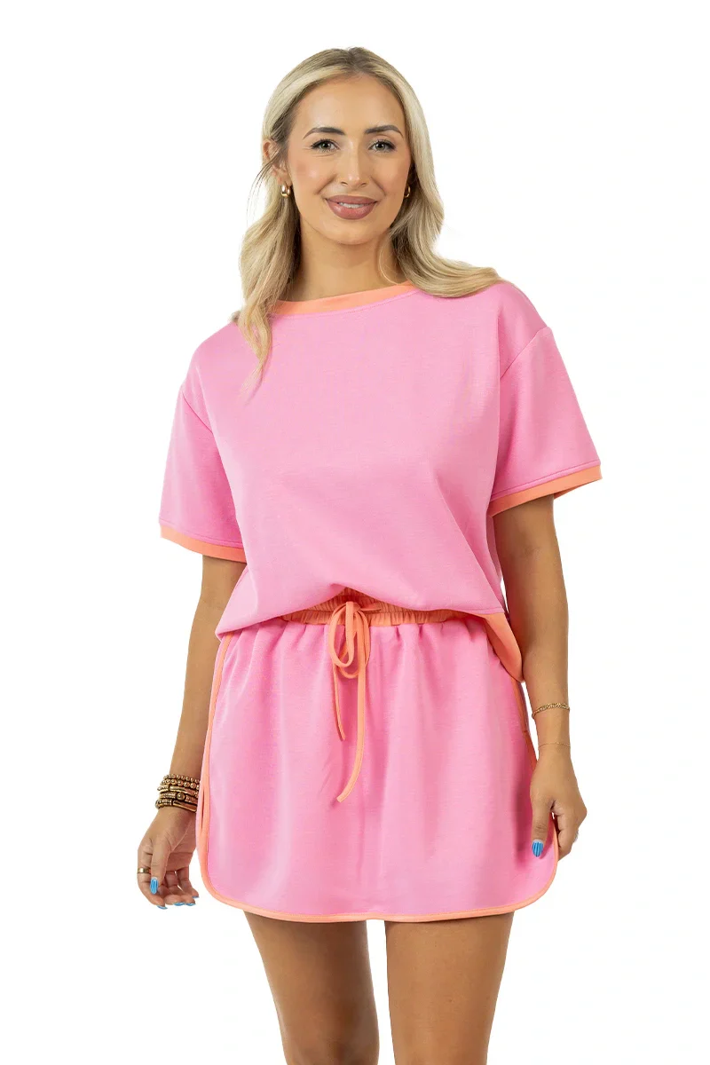 Pink and Orange Contrast Cute Matching Skirt Set - Image 6