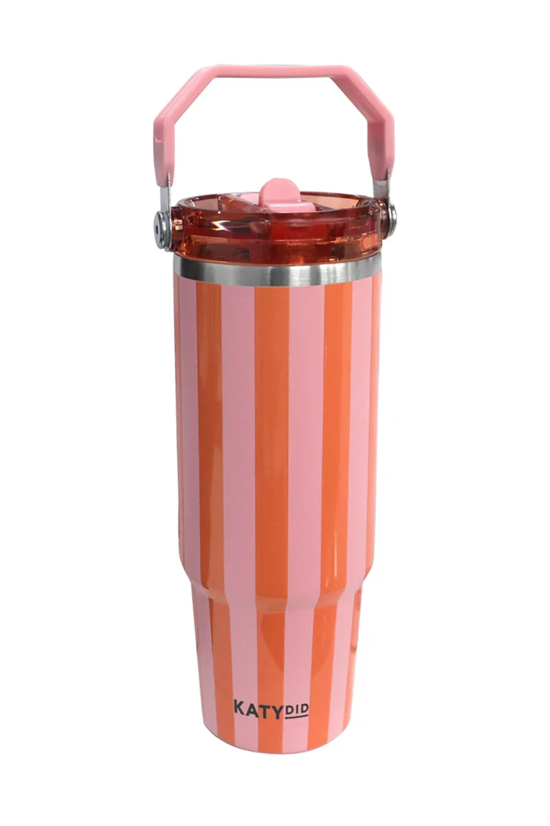 Pink and Orange Striped 30 Oz Tumbler Cup - Image 2