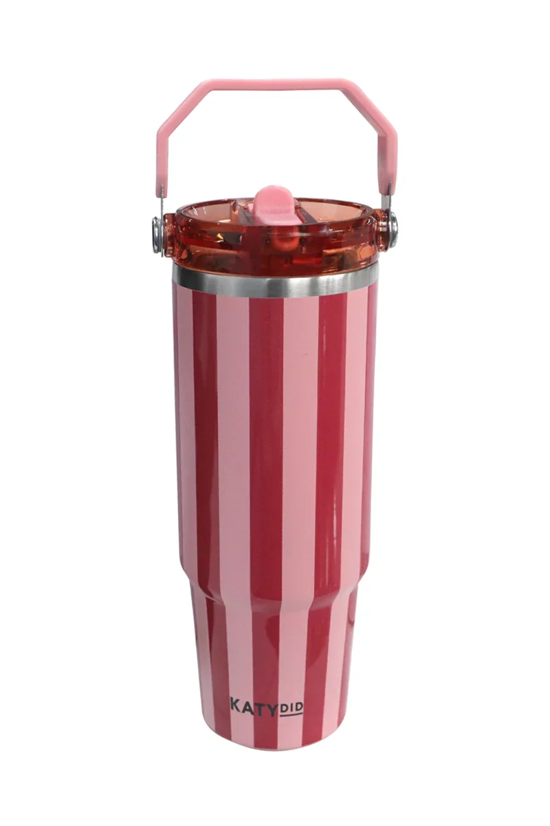 Pink and Wine Striped 30 Oz Cabana Tumbler - Image 2